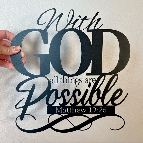 Bible Verse Metal Wall Art, With God all Things are Possible, Black - Picture 5 of 5